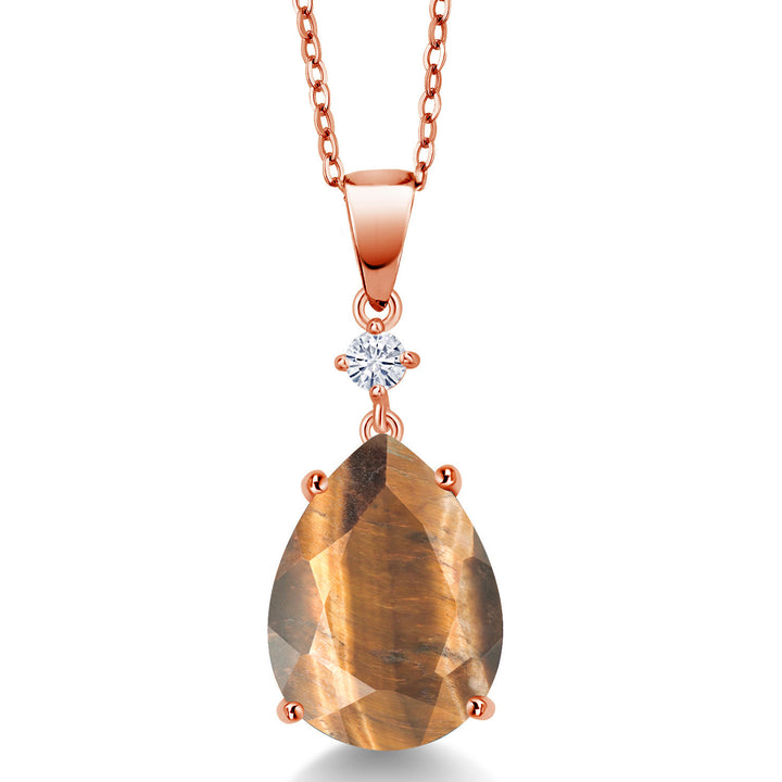 Brown Tiger Eye_18K Rose Gold Plated Silver_Pendant in 18K Rose Gold Plated Silver