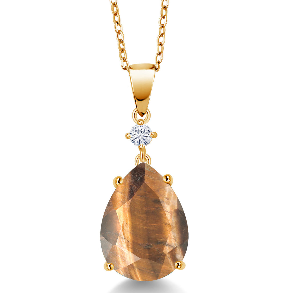 Brown Tiger Eye_18K Yellow Gold Plated Silver_Pendant in 18K Yellow Gold Plated Silver
