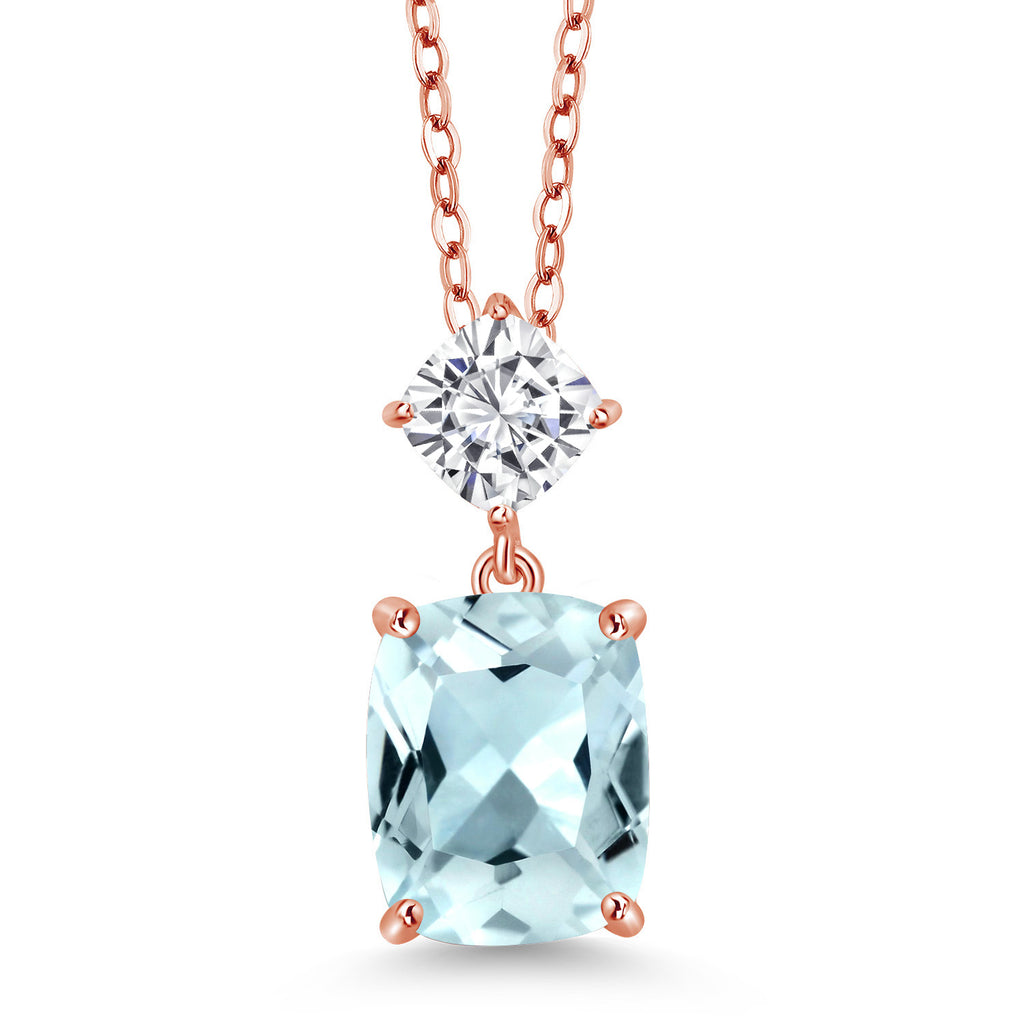 Created Aquamarine - March_Rose Gold Plated Silver_Pendant in Rose Gold Plated Silver