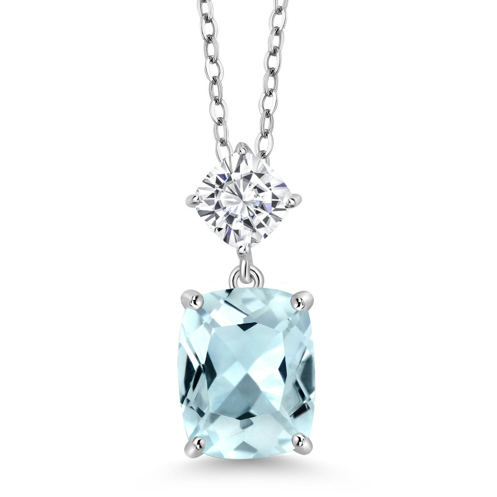 Created Aquamarine - March_Sterling Silver_Pendant in Sterling Silver