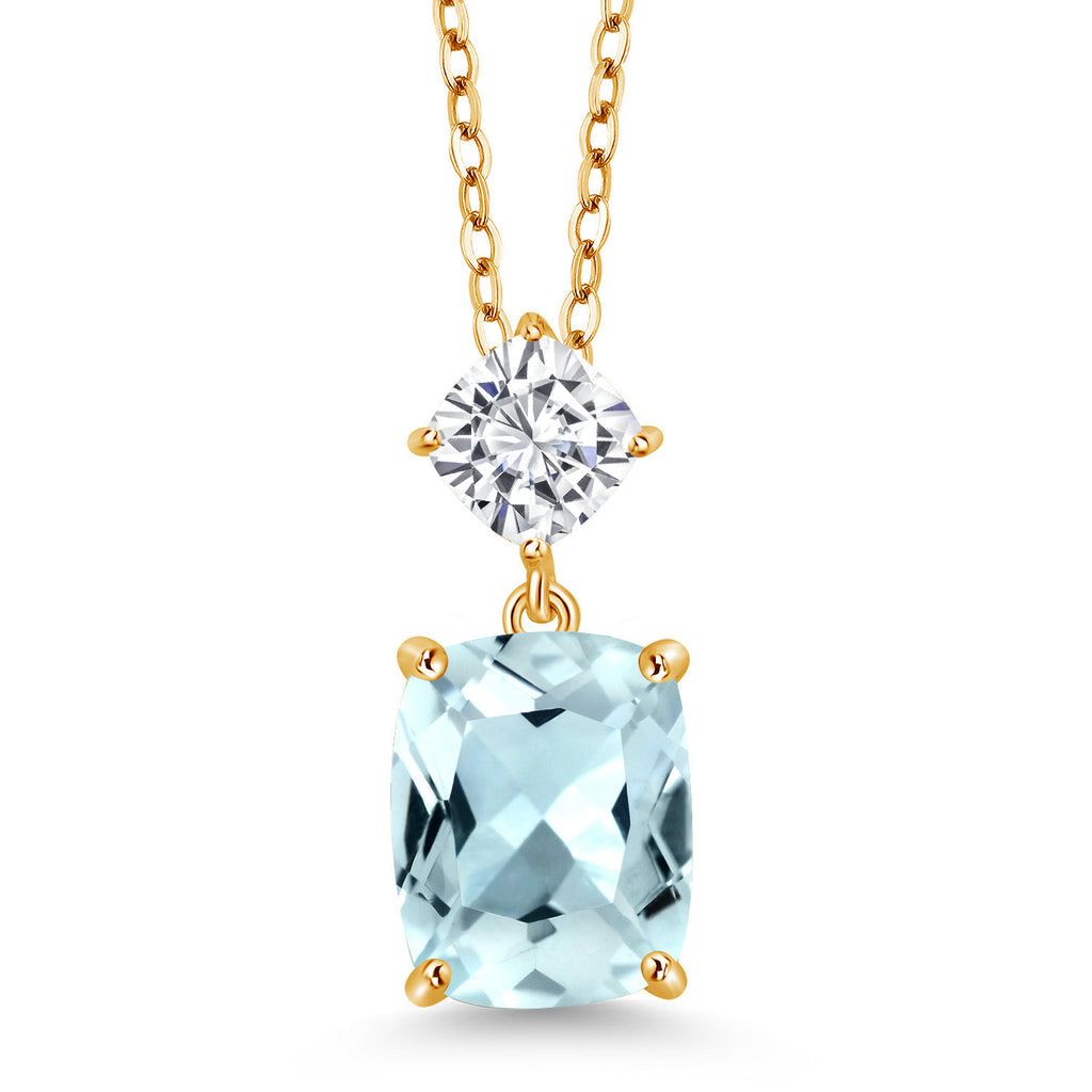Created Aquamarine - March_Yellow Gold Plated Silver_Pendant in Yellow Gold Plated Silver