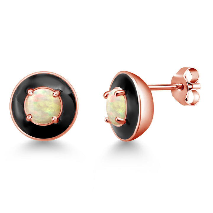 Ethiopian Opal-Cabochon - October_925 Rose Gold Plated Silver_Earrings in 925 Rose Gold Plated Silver
