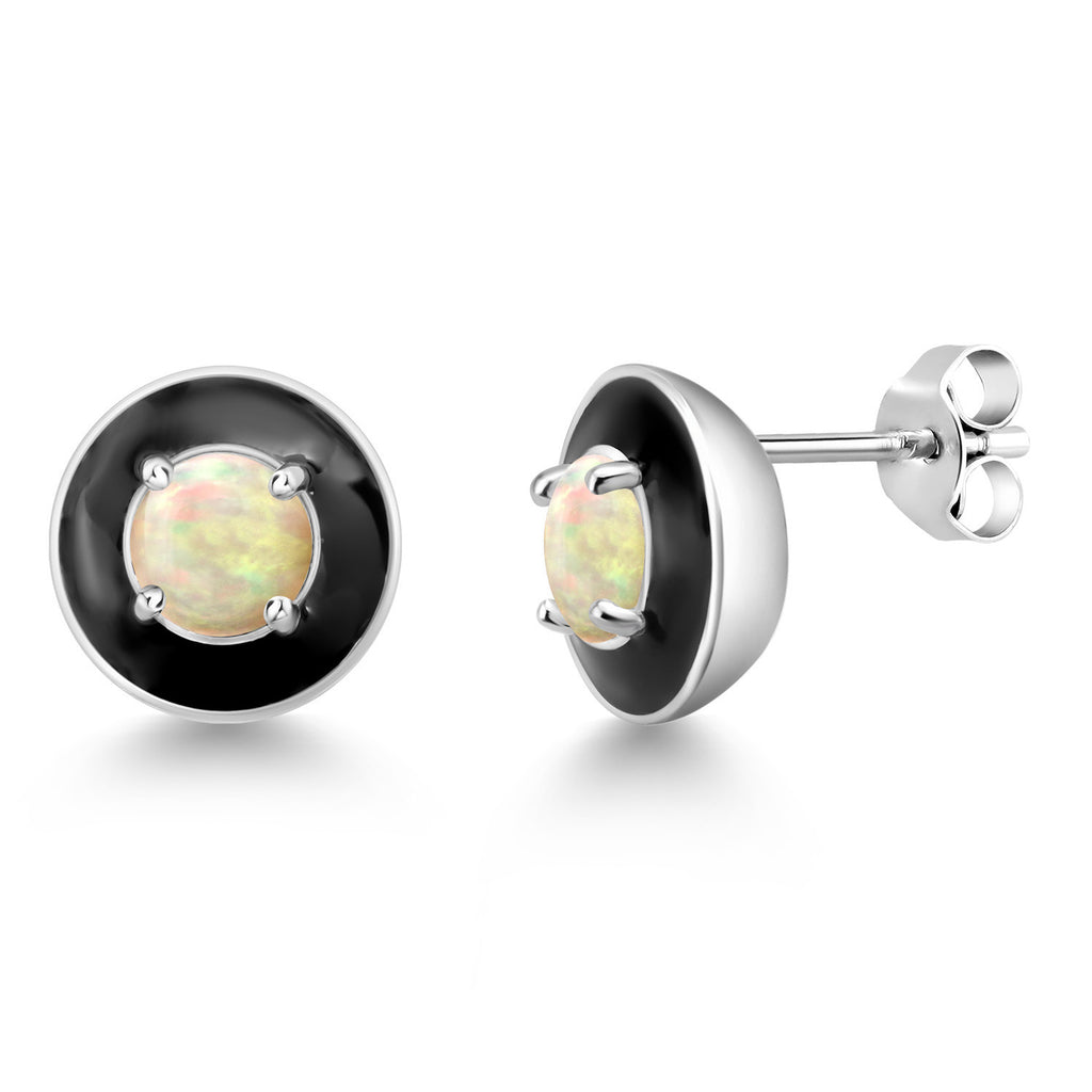 Ethiopian Opal-Cabochon - October_925 Sterling Silver_Earrings in 925 Sterling Silver