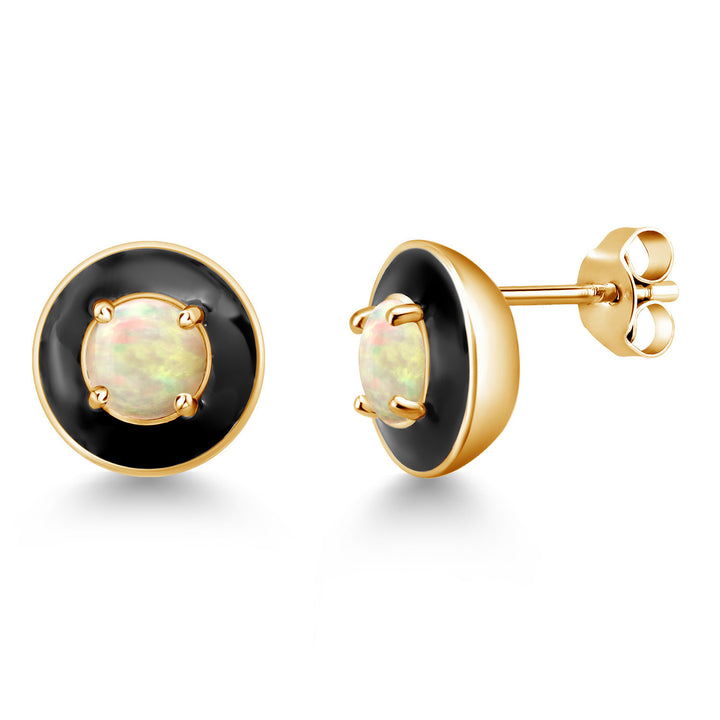 Ethiopian Opal-Cabochon - October_925 Yellow Gold Plated Silver_Earrings in 925 Yellow Gold Plated Silver