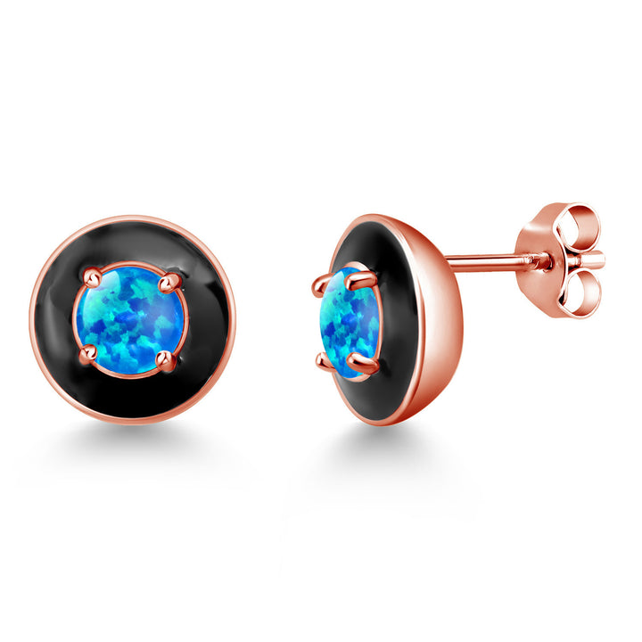 Blue Opal - October_925 Rose Gold Plated Silver_Earrings in 925 Rose Gold Plated Silver