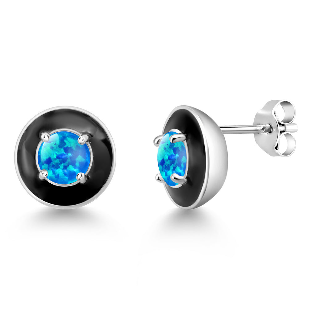 Blue Opal - October_925 Sterling Silver_Earrings in 925 Sterling Silver