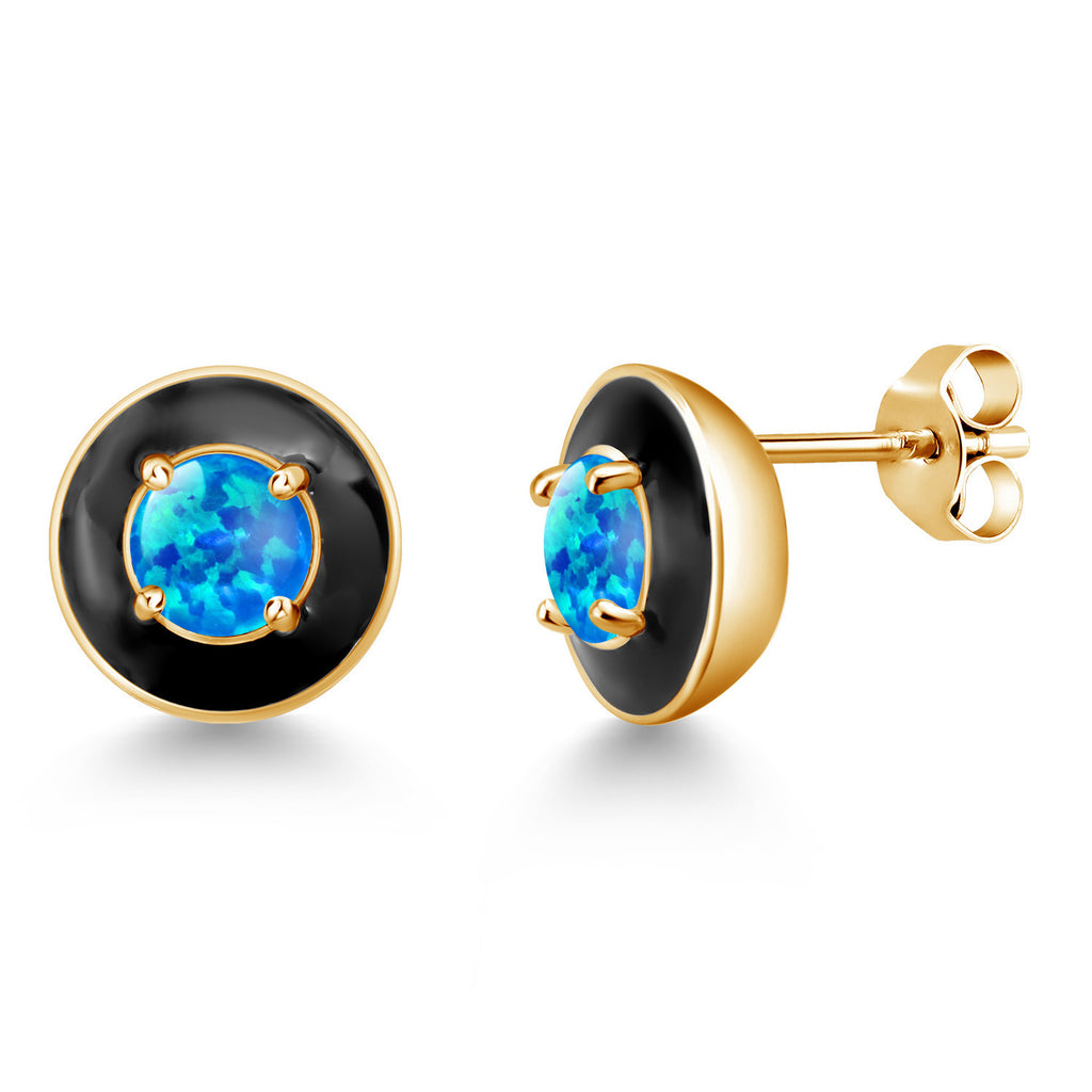 Blue Opal - October_925 Yellow Gold Plated Silver_Earrings in 925 Yellow Gold Plated Silver