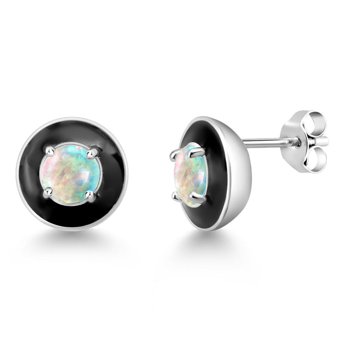 White Opal-Cabochon - October_925 Sterling Silver_Earrings in 925 Sterling Silver