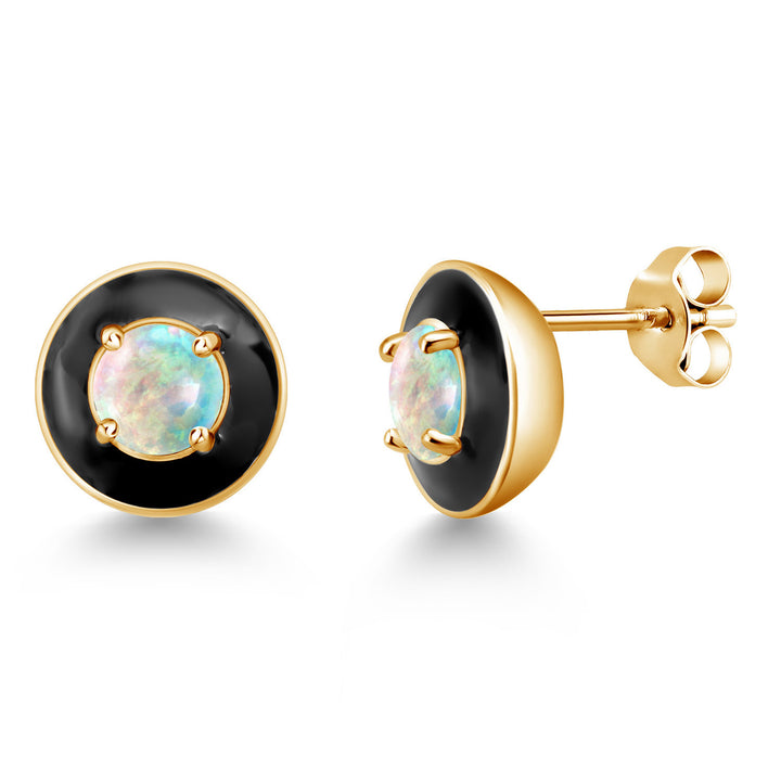 White Opal-Cabochon - October_925 Yellow Gold Plated Silver_Earrings in 925 Yellow Gold Plated Silver