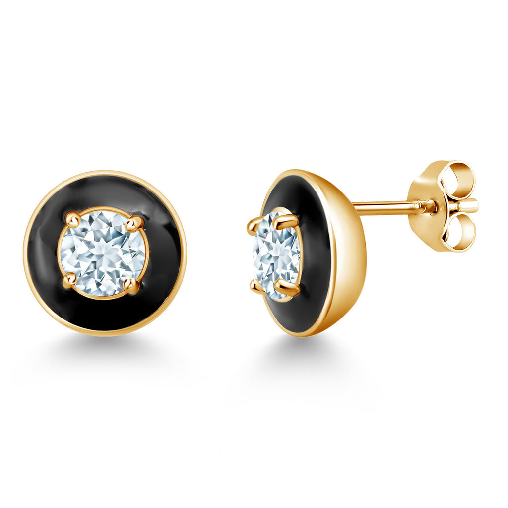 Aquamarine - March_925 Yellow Gold Plated Silver_Earrings in 925 Yellow Gold Plated Silver