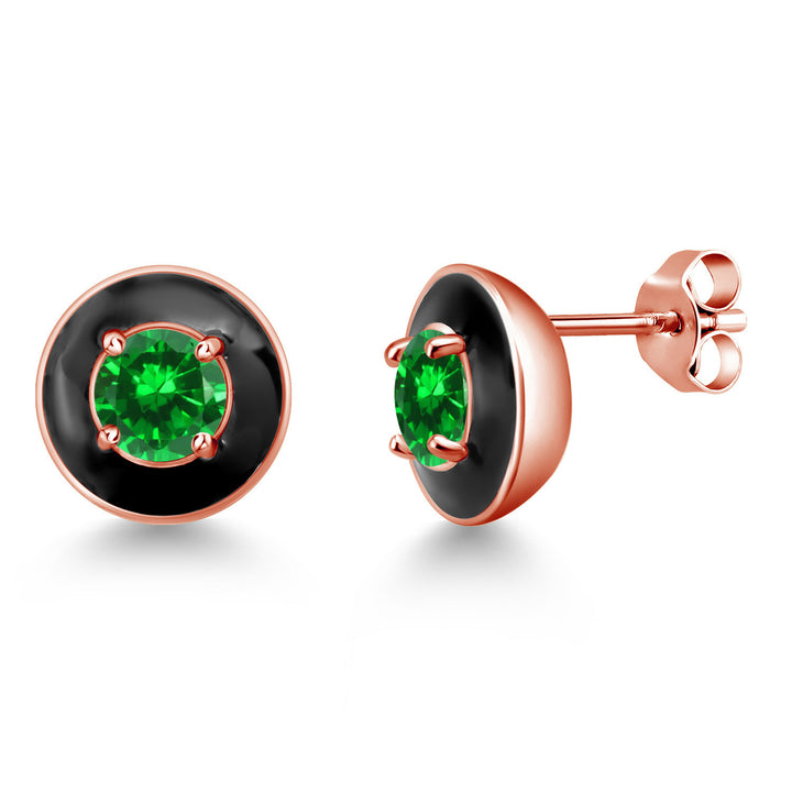 Green Created Emerald - May_925 Rose Gold Plated Silver_Earrings in 925 Rose Gold Plated Silver