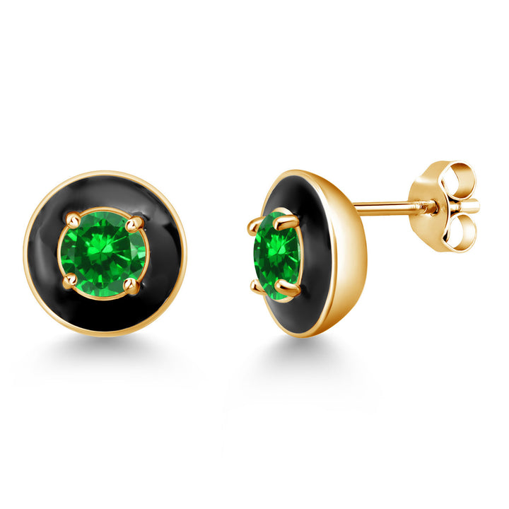 Green Created Emerald - May_925 Yellow Gold Plated Silver_Earrings in 925 Yellow Gold Plated Silver