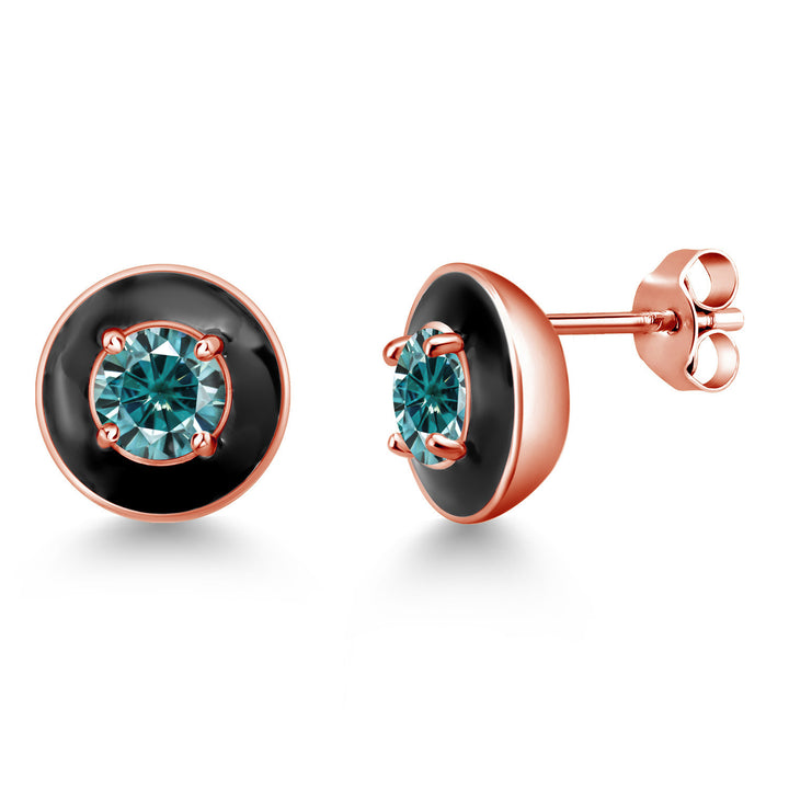 Blue Moissanite - April_925 Rose Gold Plated Silver_Earrings in 925 Rose Gold Plated Silver