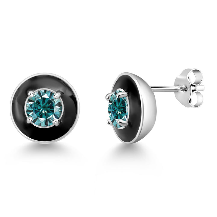 Blue Moissanite - April_925 Sterling Silver_Earrings in 925 Sterling Silver