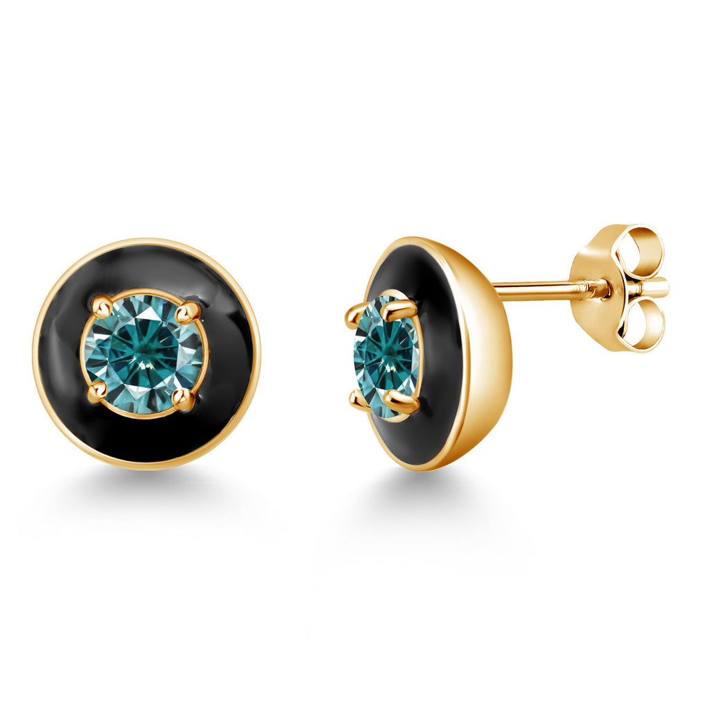 Blue Moissanite - April_925 Yellow Gold Plated Silver_Earrings in 925 Yellow Gold Plated Silver