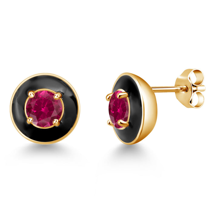 Created Ruby - July_925 Yellow Gold Plated Silver_Earrings in 925 Yellow Gold Plated Silver