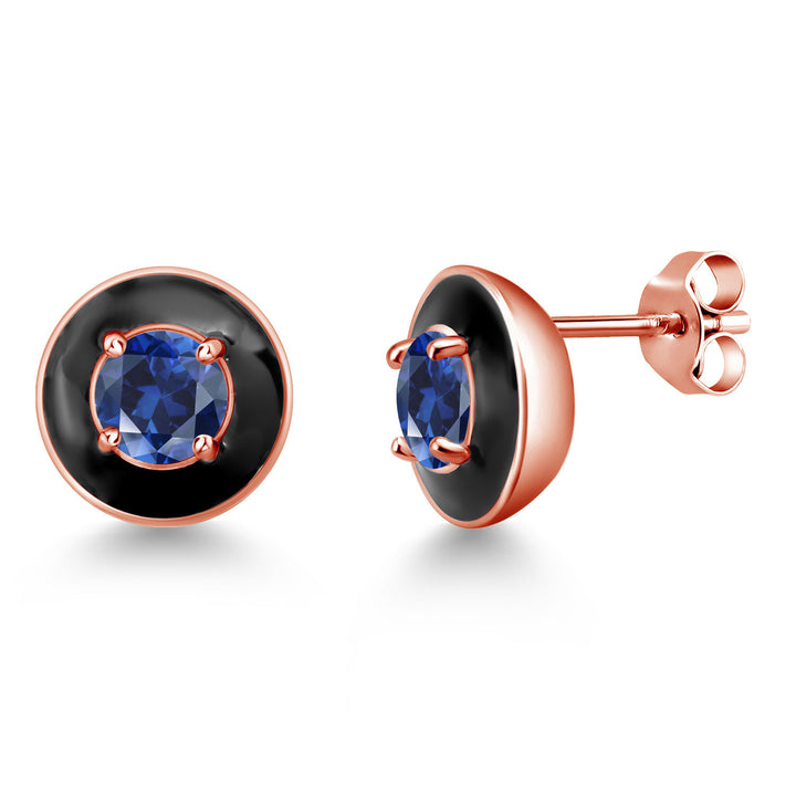 Blue Created Sapphire - September_925 Rose Gold Plated Silver_Earrings in 925 Rose Gold Plated Silver