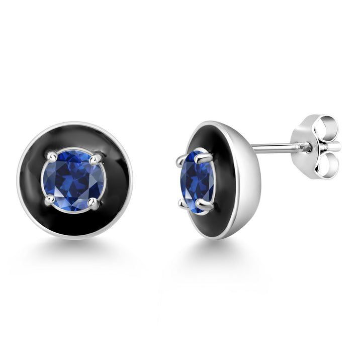 Blue Created Sapphire - September_925 Sterling Silver_Earrings in 925 Sterling Silver