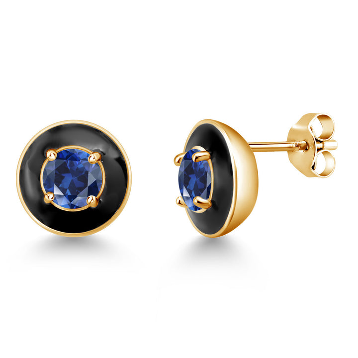 Blue Created Sapphire - September_925 Yellow Gold Plated Silver_Earrings in 925 Yellow Gold Plated Silver