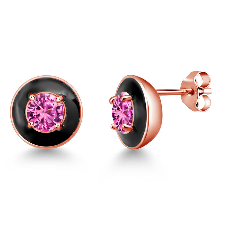 Pink Created Sapphire - September_925 Rose Gold Plated Silver_Earrings in 925 Rose Gold Plated Silver