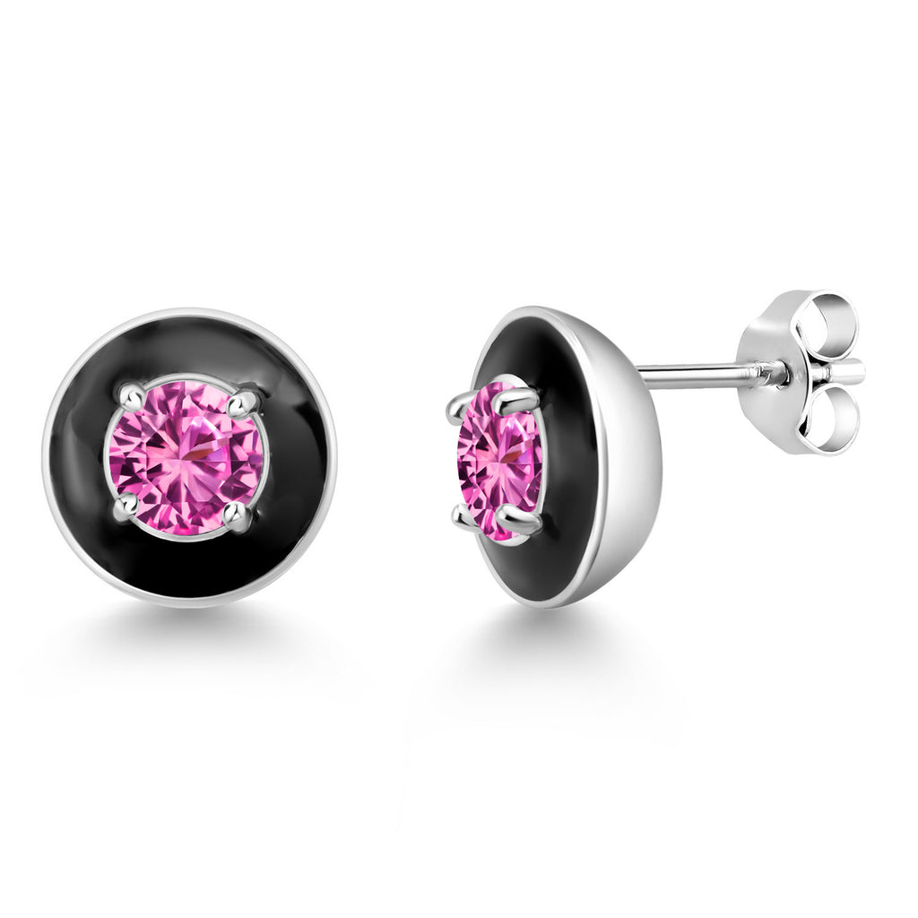 Pink Created Sapphire - September_925 Sterling Silver_Earrings in 925 Sterling Silver