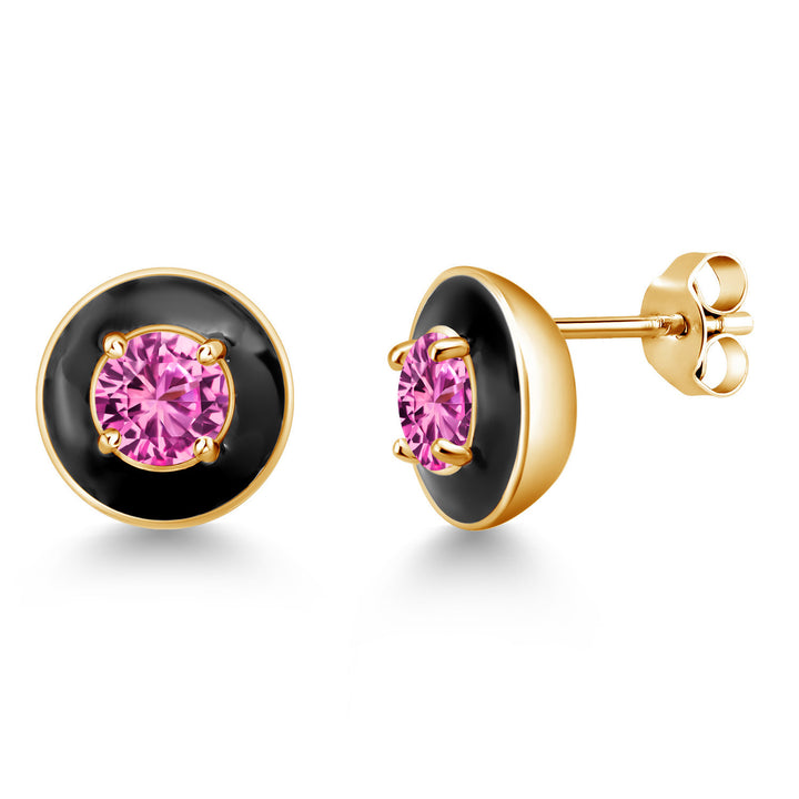 Pink Created Sapphire - September_925 Yellow Gold Plated Silver_Earrings in 925 Yellow Gold Plated Silver