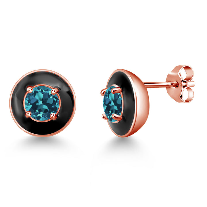 London Blue Topaz - November_925 Rose Gold Plated Silver_Earrings in 925 Rose Gold Plated Silver