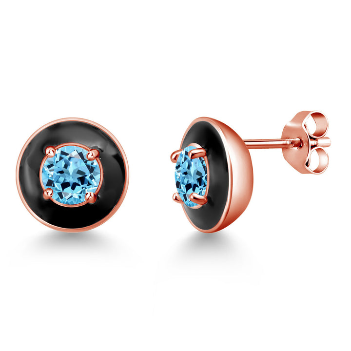 Swiss Blue Topaz - November_925 Rose Gold Plated Silver_Earrings in 925 Rose Gold Plated Silver