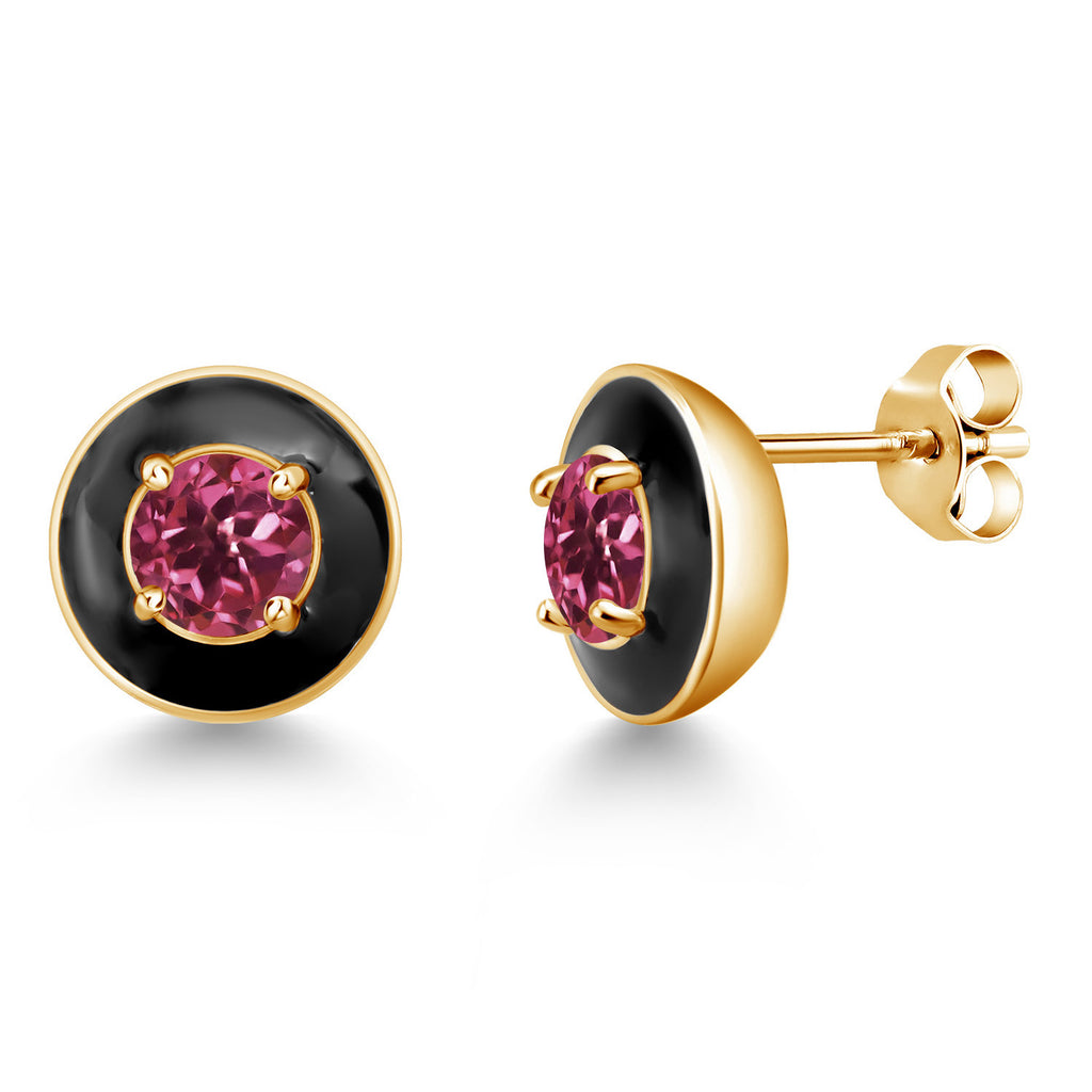 Pink Tourmaline - October_925 Yellow Gold Plated Silver_Earrings in 925 Yellow Gold Plated Silver