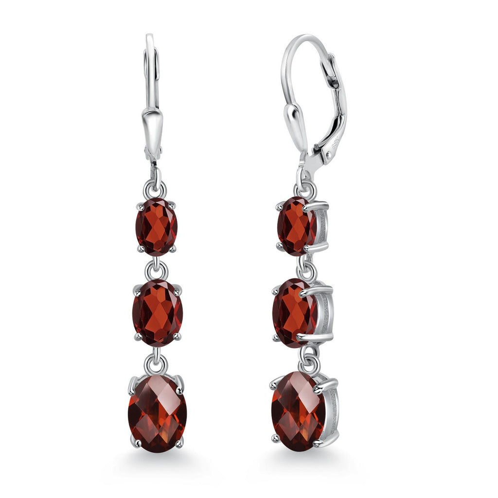 Gem Stone King 3-Stone Leverback Drop Dangle Earrings for Women | 925 Sterling Silver | Oval Gemstone Birthstone 8X6MM 7X5MM 6X4MM | Jewelry Gifts for Mom Wife Her