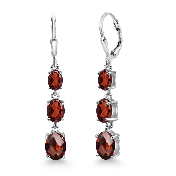 Gem Stone King 3-Stone Leverback Drop Dangle Earrings for Women | 925 Sterling Silver | Oval Gemstone Birthstone 8X6MM 7X5MM 6X4MM | Jewelry Gifts for Mom Wife Her