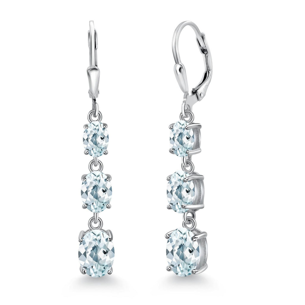 Gem Stone King 3-Stone Leverback Drop Dangle Earrings for Women | 925 Sterling Silver | Oval Gemstone Birthstone 8X6MM 7X5MM 6X4MM | Jewelry Gifts for Mom Wife Her