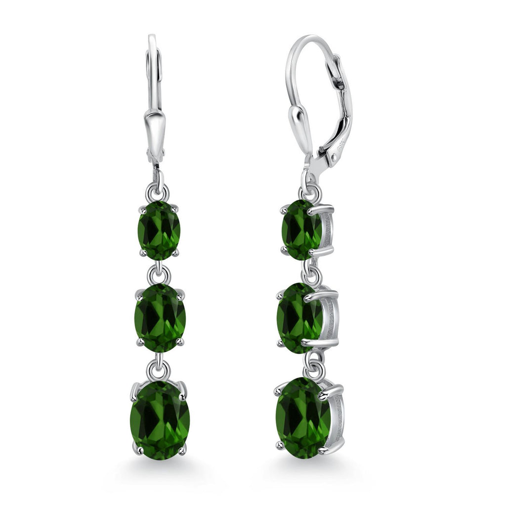 Gem Stone King 3-Stone Leverback Drop Dangle Earrings for Women | 925 Sterling Silver | Oval Gemstone Birthstone 8X6MM 7X5MM 6X4MM | Jewelry Gifts for Mom Wife Her