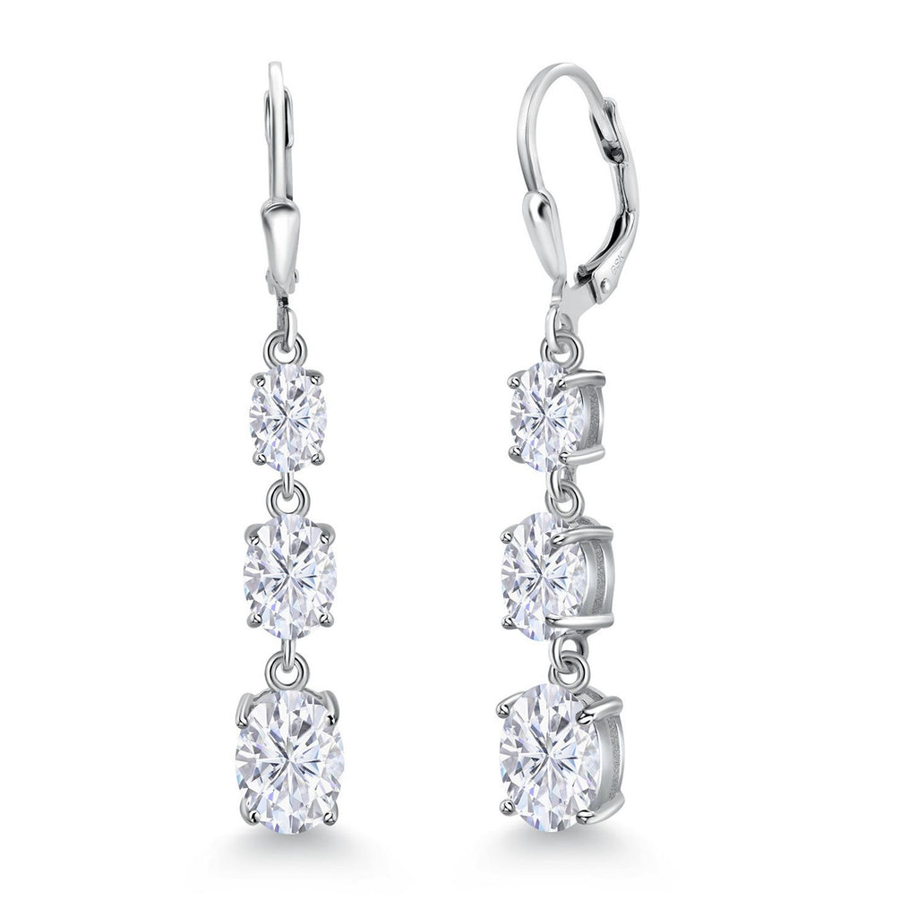 Gem Stone King 3-Stone Leverback Drop Dangle Earrings for Women | 925 Sterling Silver | Oval Gemstone Birthstone 8X6MM 7X5MM 6X4MM | Jewelry Gifts for Mom Wife Her