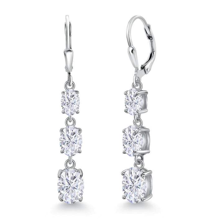 Gem Stone King 3-Stone Leverback Drop Dangle Earrings for Women | 925 Sterling Silver | Oval Gemstone Birthstone 8X6MM 7X5MM 6X4MM | Jewelry Gifts for Mom Wife Her