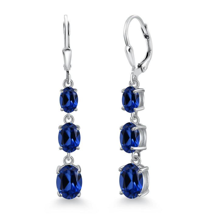 Gem Stone King 3-Stone Leverback Drop Dangle Earrings for Women | 925 Sterling Silver | Oval Gemstone Birthstone 8X6MM 7X5MM 6X4MM | Jewelry Gifts for Mom Wife Her