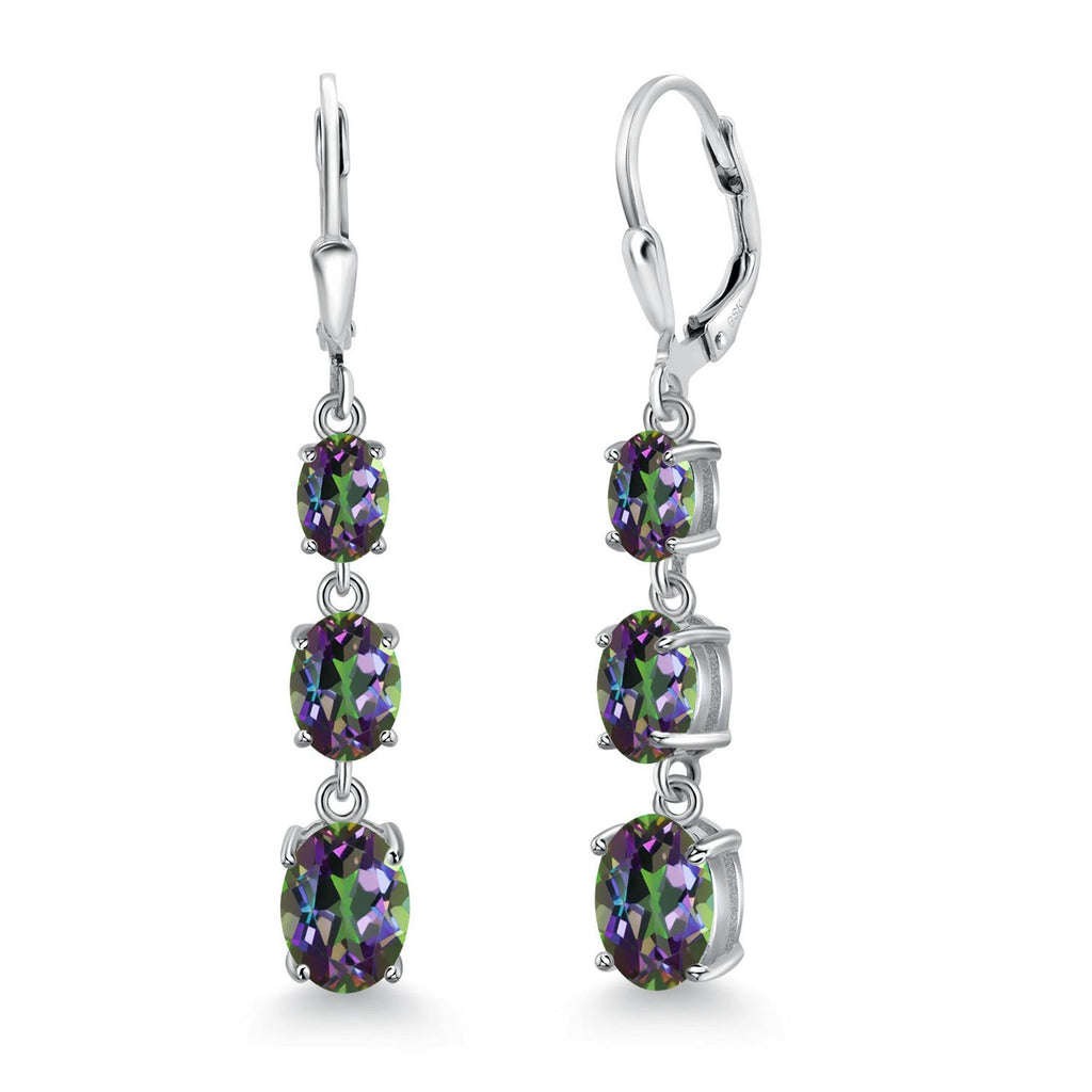 Gem Stone King 3-Stone Leverback Drop Dangle Earrings for Women | 925 Sterling Silver | Oval Gemstone Birthstone 8X6MM 7X5MM 6X4MM | Jewelry Gifts for Mom Wife Her
