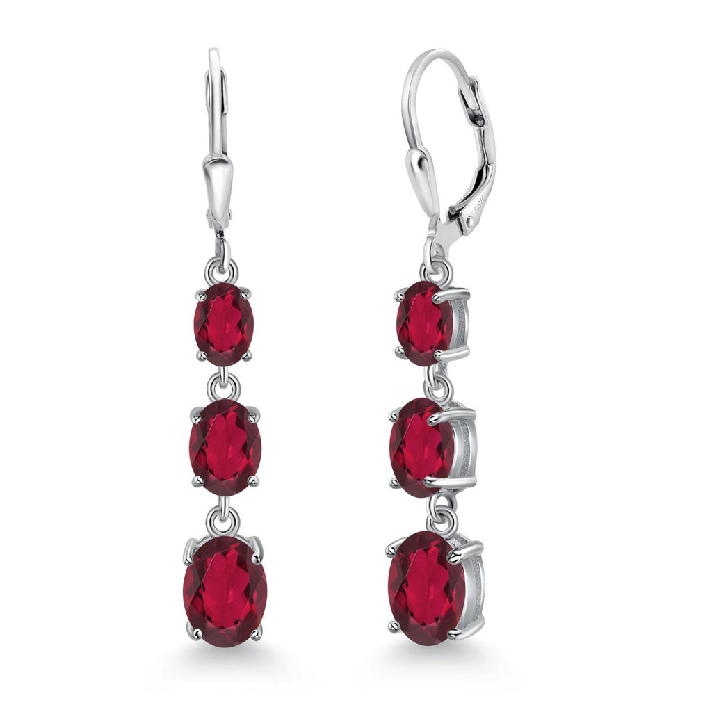 Gem Stone King 3-Stone Leverback Drop Dangle Earrings for Women | 925 Sterling Silver | Oval Gemstone Birthstone 8X6MM 7X5MM 6X4MM | Jewelry Gifts for Mom Wife Her