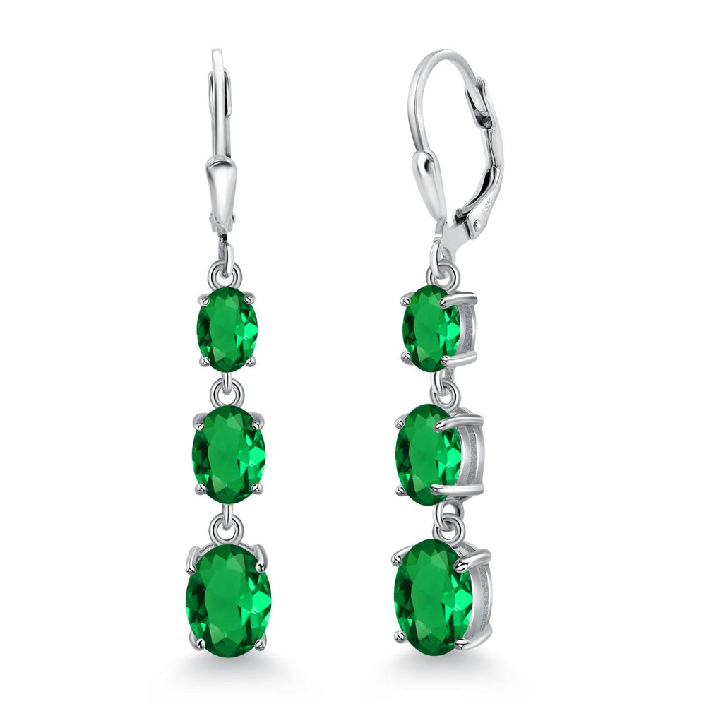 Gem Stone King 3-Stone Leverback Drop Dangle Earrings for Women | 925 Sterling Silver | Oval Gemstone Birthstone 8X6MM 7X5MM 6X4MM | Jewelry Gifts for Mom Wife Her