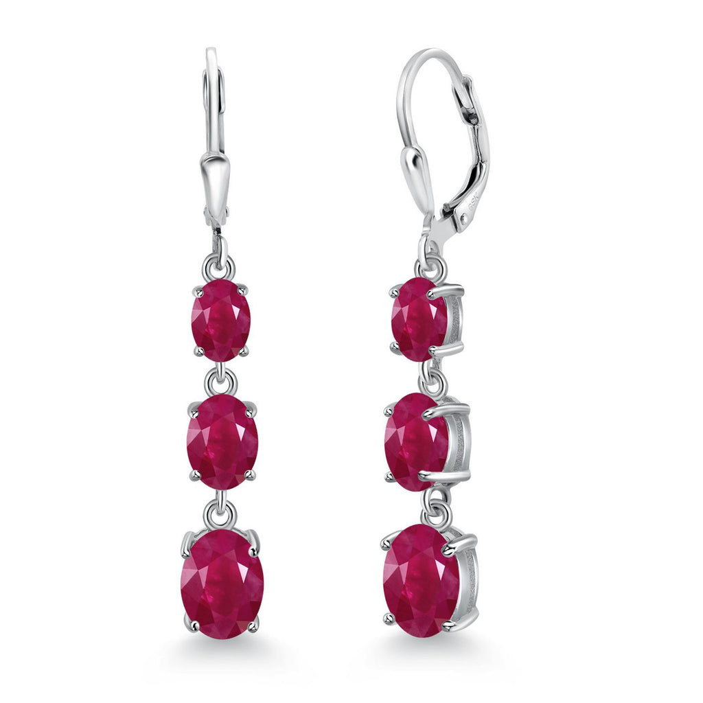 Gem Stone King 3-Stone Leverback Drop Dangle Earrings for Women | 925 Sterling Silver | Oval Gemstone Birthstone 8X6MM 7X5MM 6X4MM | Jewelry Gifts for Mom Wife Her