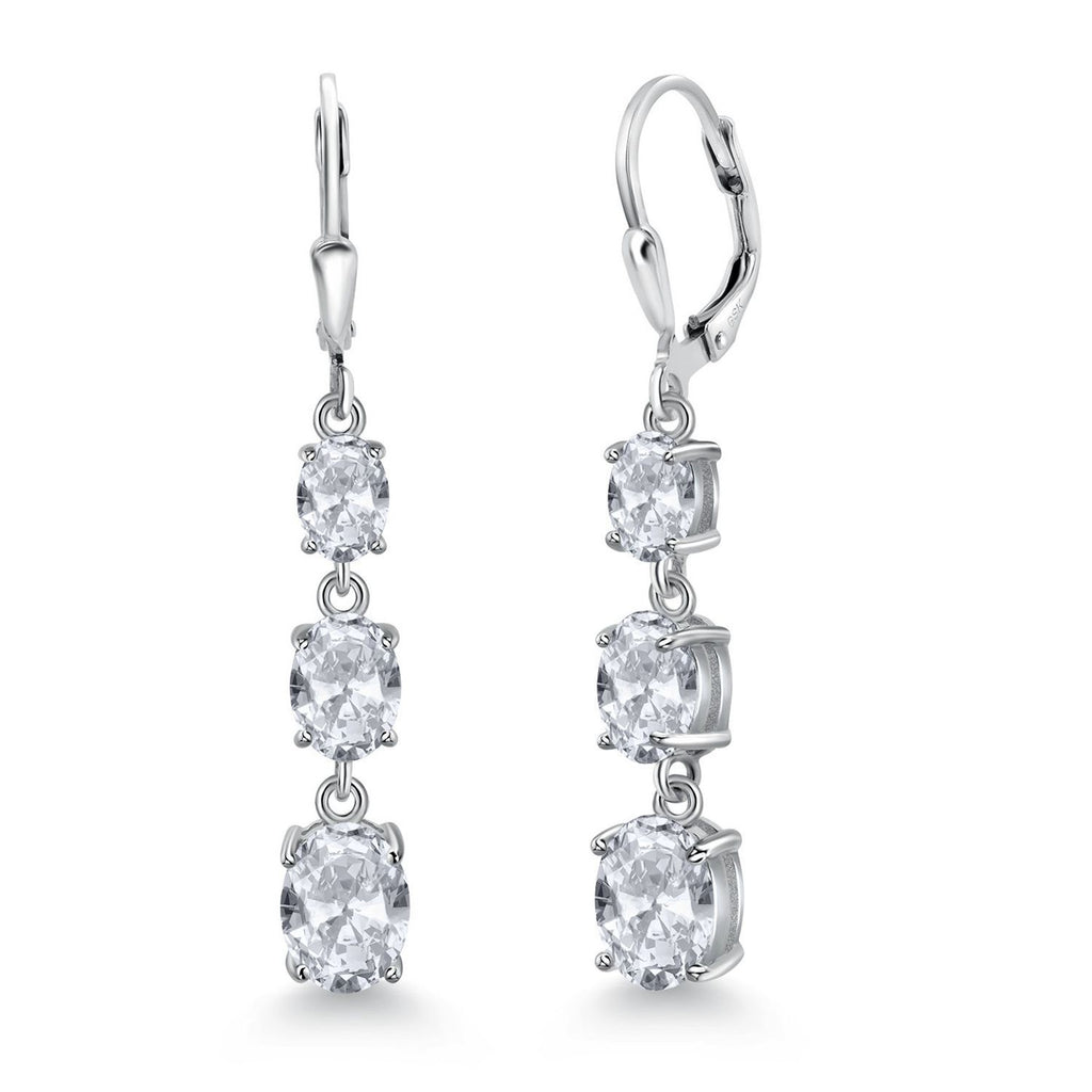 Gem Stone King 3-Stone Leverback Drop Dangle Earrings for Women | 925 Sterling Silver | Oval Gemstone Birthstone 8X6MM 7X5MM 6X4MM | Jewelry Gifts for Mom Wife Her
