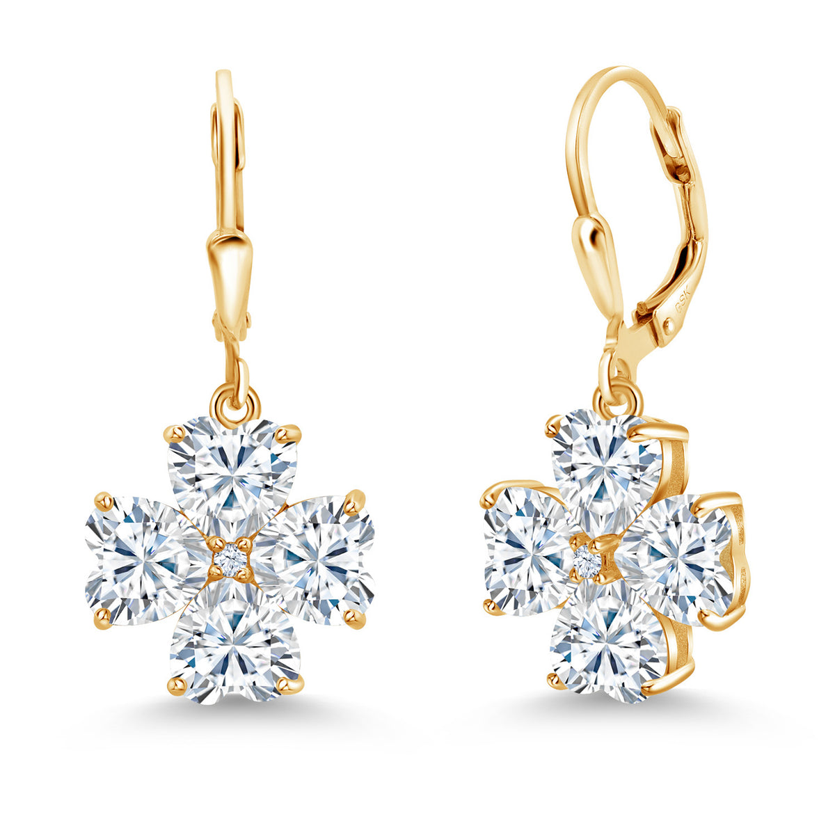 White Moissanite - April_Earrings in 925 Yellow Gold Plated Silver
