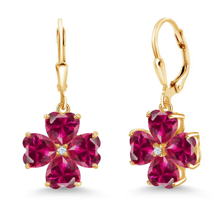 Created Ruby - July_Earrings in 925 Yellow Gold Plated Silver
