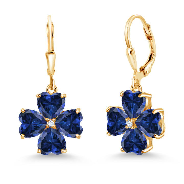 Blue Created Sapphire - September_Earrings in 925 Yellow Gold Plated Silver