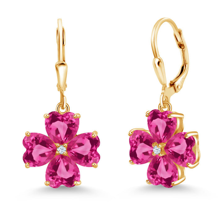 Pink Created Sapphire - September_Earrings in 925 Yellow Gold Plated Silver