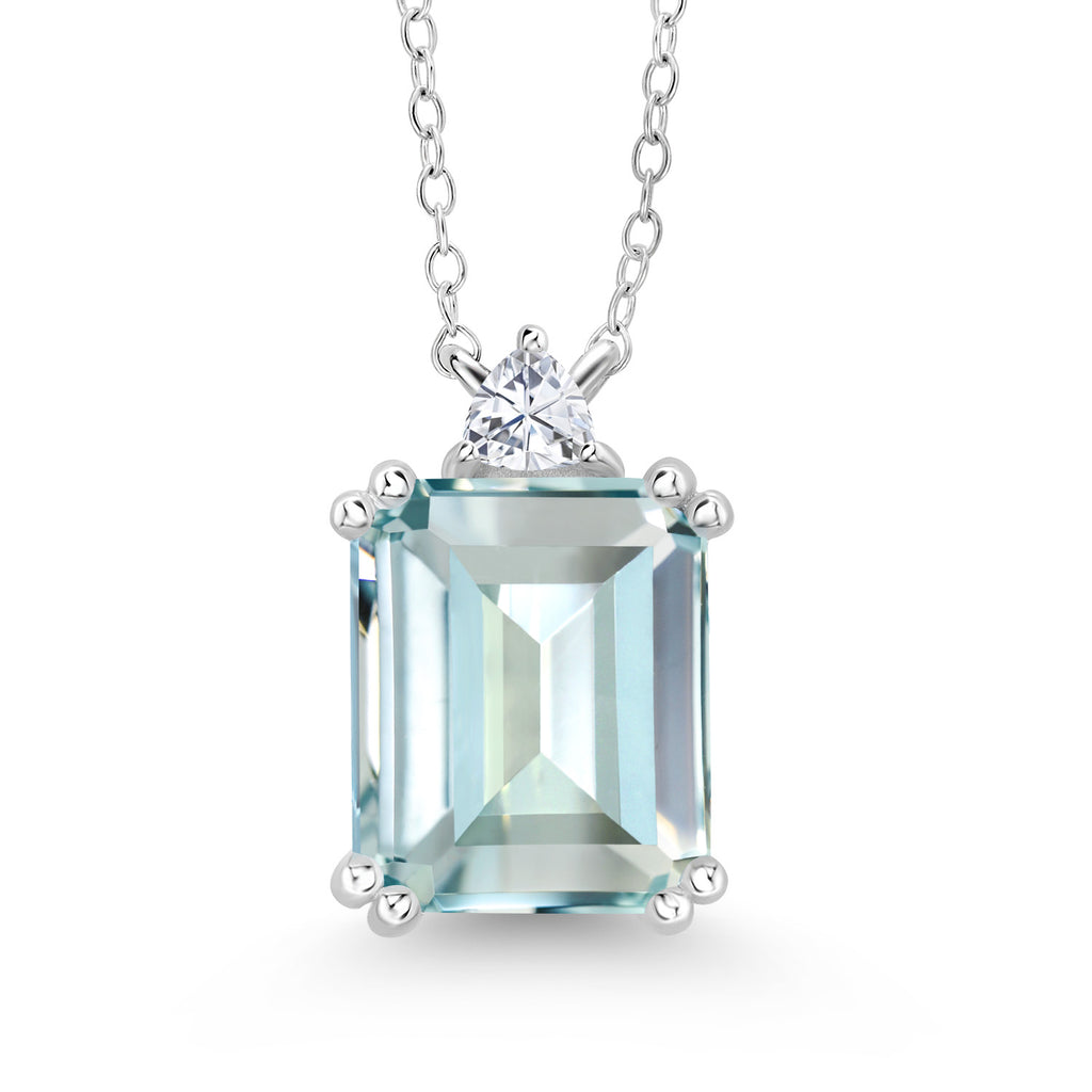 Simulated Aquamarine - March_Necklace in 925 Sterling Silver