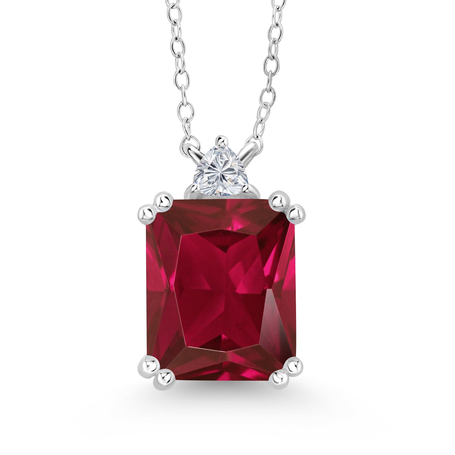 925 Sterling Silver Red Created Ruby and Lab Grown Diamond Pendant Necklace for Women | 5.84 Cttw | Gemstone July Birthstone | Octagon 12X10MM | With 18 Inch Chain