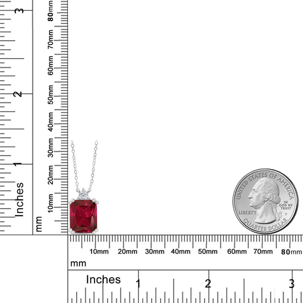 925 Sterling Silver Red Created Ruby and Lab Grown Diamond Pendant Necklace for Women | 5.84 Cttw | Gemstone July Birthstone | Octagon 12X10MM | With 18 Inch Chain