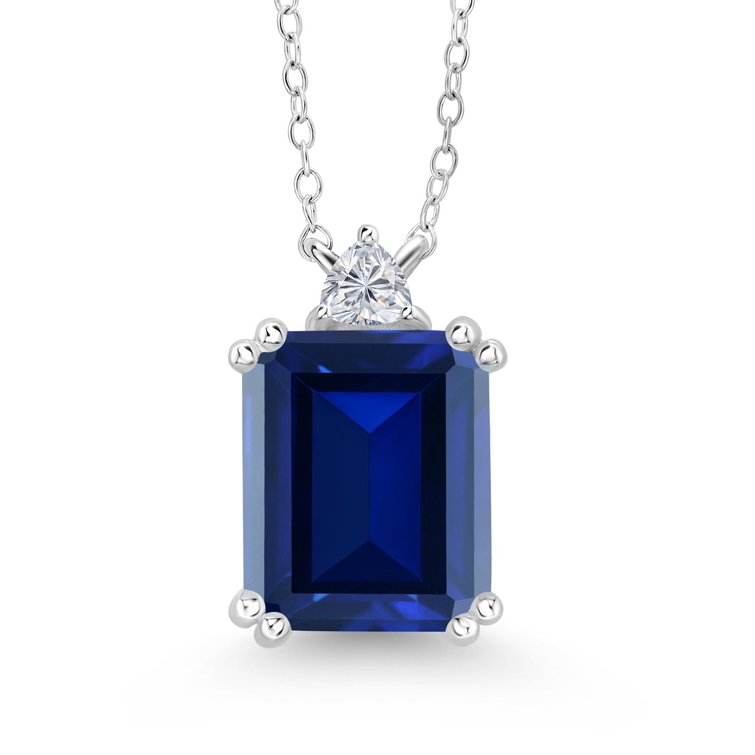 925 Sterling Silver Blue Created Sapphire and Lab Grown Diamond Pendant Necklace for Women | 6.84 Cttw | Gemstone September Birthstone | Octagon 12X10MM | With 18 Inch Chain