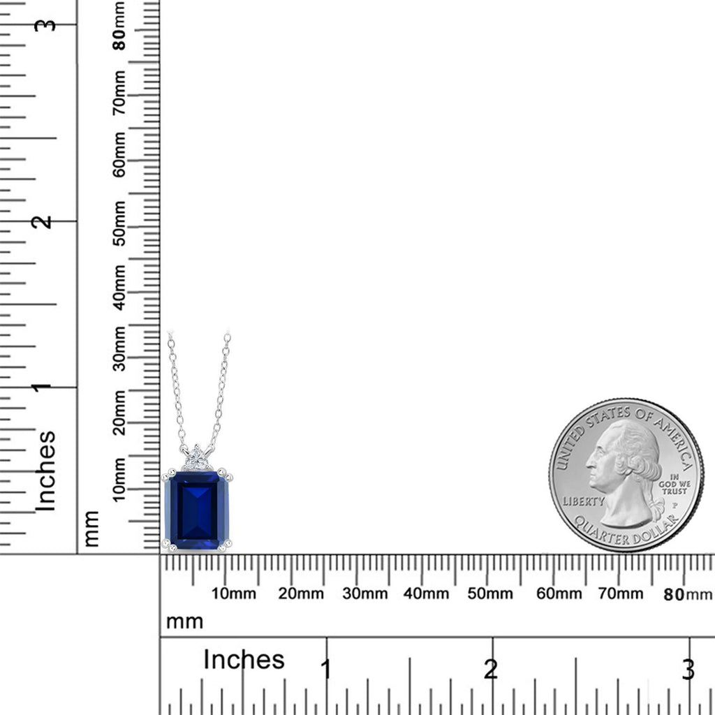 925 Sterling Silver Blue Created Sapphire and Lab Grown Diamond Pendant Necklace for Women | 6.84 Cttw | Gemstone September Birthstone | Octagon 12X10MM | With 18 Inch Chain